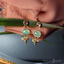 Load image into Gallery viewer, Tina 14K Chrysoprase and Sapphire Earrings