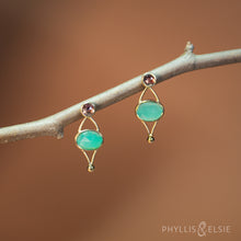 Load image into Gallery viewer, Tina 14K Chrysoprase and Sapphire Earrings