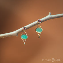 Load image into Gallery viewer, Tina 14K Chrysoprase and Sapphire Earrings