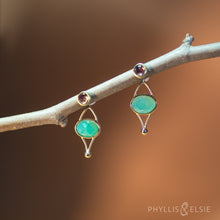 Load image into Gallery viewer, Tina 14K Chrysoprase and Sapphire Earrings