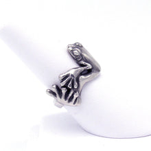 Load image into Gallery viewer, This adorable little tree frog clings to your finger with oversized toes, happy to bring a shine to your hand and a smile to your face! Looking like it just hopped out of a silver rainforest, your new Morelets Tree Frog ring will add a bit of bounce to your look!  We donate a portion of all WildWhere sales to support continuing wildlife conservation efforts!
