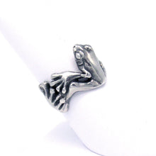 Load image into Gallery viewer, This adorable little tree frog clings to your finger with oversized toes, happy to bring a shine to your hand and a smile to your face! Looking like it just hopped out of a silver rainforest, your new Morelets Tree Frog ring will add a bit of bounce to your look!  We donate a portion of all WildWhere sales to support continuing wildlife conservation efforts!