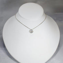 Load image into Gallery viewer, This 11mm Luna necklace features a beautiful round Rainbow Moonstone simply set in a smooth silver bezel. A silver wheat chain completes the clean, classic look you will find yourself wearing over and over.