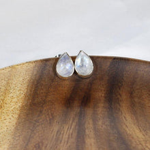 Load image into Gallery viewer, Simple and sweet, these Tess moonstone earrings will be jewels you reach for over and over. Easy to wear studs paired with beautiful flashy teardrop stones make these a wardrobe classic.