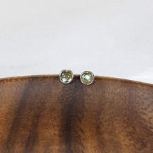 Load image into Gallery viewer, Lou earrings are our daintiest studs! Like perfect little dewdrops for your ears, these precious blue green Labradorites are snug in tiny tube bezels.
