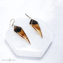 Load image into Gallery viewer, Bold and beautiful matching slices of Montana Agate set in sterling silver bezels with open backs to let the sun shine through.   Details:  Solid sterling silver, partially recycled  Montana Agate  Earring faces: 14mm x 40mm  Sterling silver ear hooks
