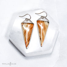 Load image into Gallery viewer, Bold and beautiful matching slices of Montana Agate set in sterling silver bezels with open backs to let the sun shine through.   Details:  Solid sterling silver, partially recycled  Montana Agate  Earring faces: 18mm x 42mm  Sterling silver ear hooks
