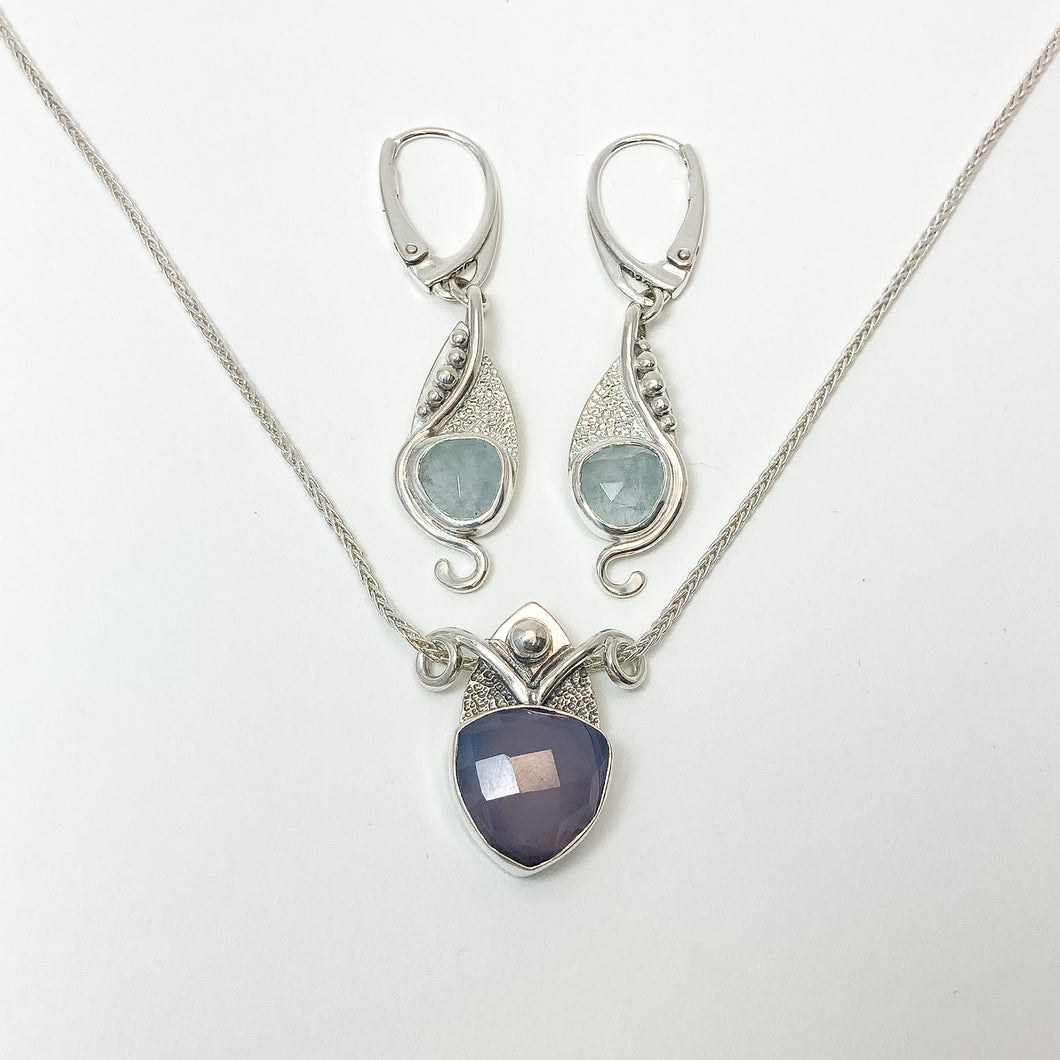 Fleur Lilac Chalcedony Necklace + custom earrings